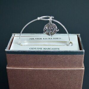 Silver Luxuries Genuine Marcasite Mom Bangle Bracelet New